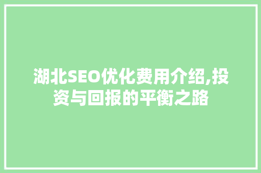 湖北SEO优化费用介绍,投资与回报的平衡之路