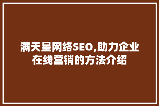 满天星网络SEO,助力企业在线营销的方法介绍