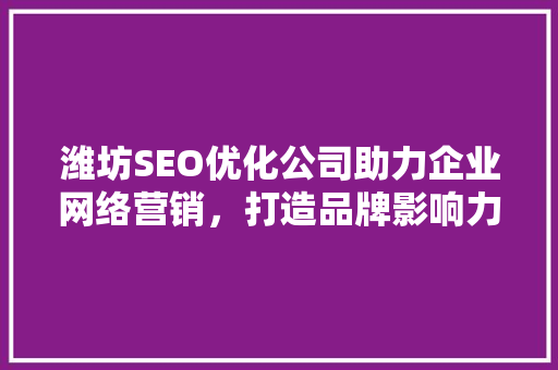 潍坊SEO优化公司助力企业网络营销，打造品牌影响力新高度