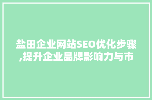 盐田企业网站SEO优化步骤,提升企业品牌影响力与市场竞争力