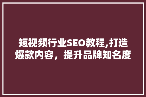 短视频行业SEO教程,打造爆款内容，提升品牌知名度