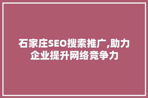 石家庄SEO搜索推广,助力企业提升网络竞争力