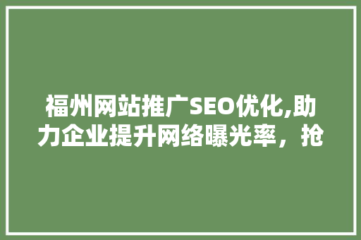 福州网站推广SEO优化,助力企业提升网络曝光率，抢占市场先机