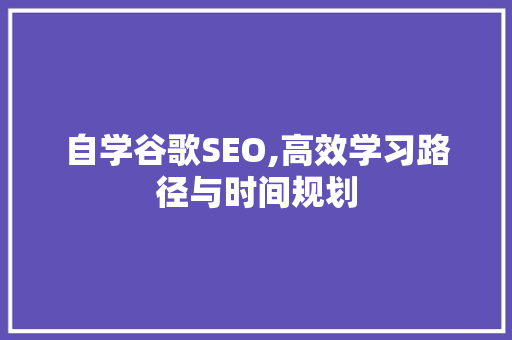 自学谷歌SEO,高效学习路径与时间规划