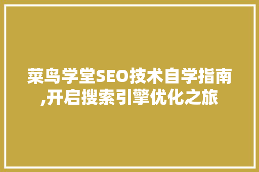 菜鸟学堂SEO技术自学指南,开启搜索引擎优化之旅