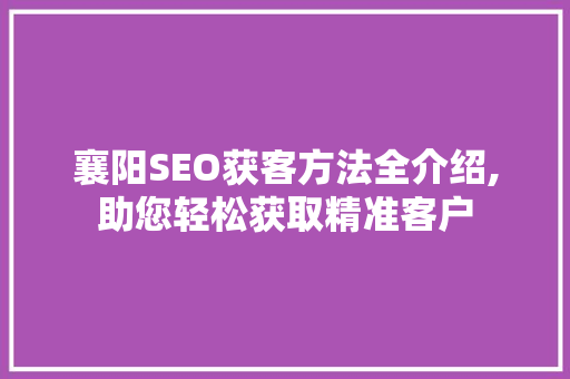 襄阳SEO获客方法全介绍,助您轻松获取精准客户