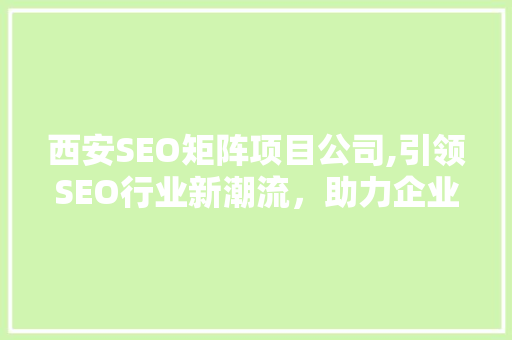 西安SEO矩阵项目公司,引领SEO行业新潮流，助力企业腾飞