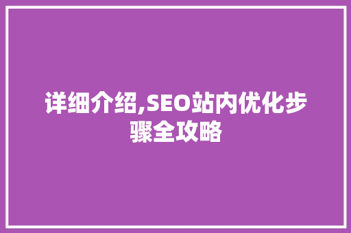 详细介绍,SEO站内优化步骤全攻略