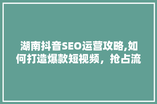 湖南抖音SEO运营攻略,如何打造爆款短视频，抢占流量高地