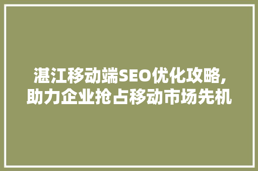湛江移动端SEO优化攻略,助力企业抢占移动市场先机