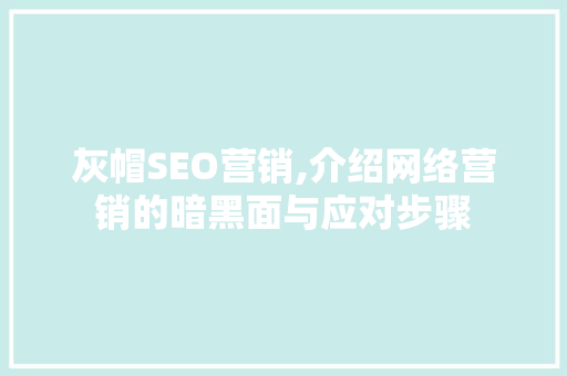 灰帽SEO营销,介绍网络营销的暗黑面与应对步骤