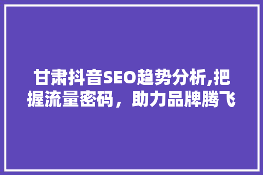 甘肃抖音SEO趋势分析,把握流量密码，助力品牌腾飞