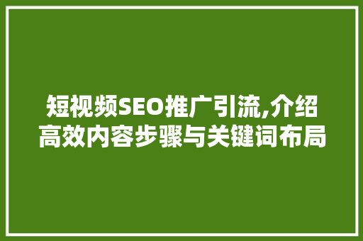 短视频SEO推广引流,介绍高效内容步骤与关键词布局方法