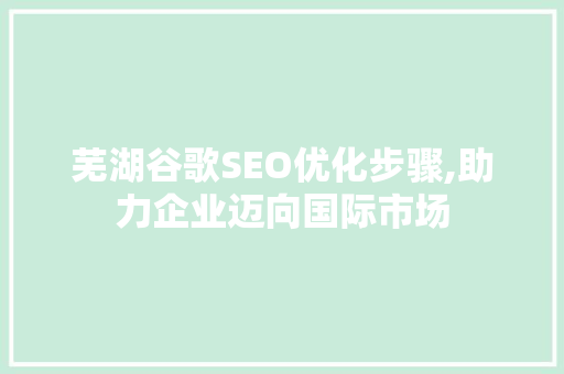 芜湖谷歌SEO优化步骤,助力企业迈向国际市场