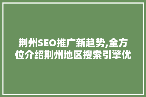 荆州SEO推广新趋势,全方位介绍荆州地区搜索引擎优化步骤