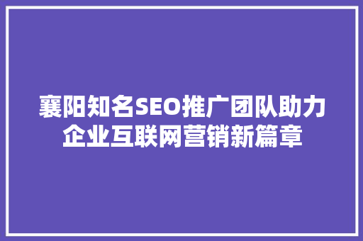 襄阳知名SEO推广团队助力企业互联网营销新篇章