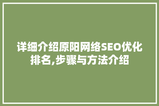 详细介绍原阳网络SEO优化排名,步骤与方法介绍
