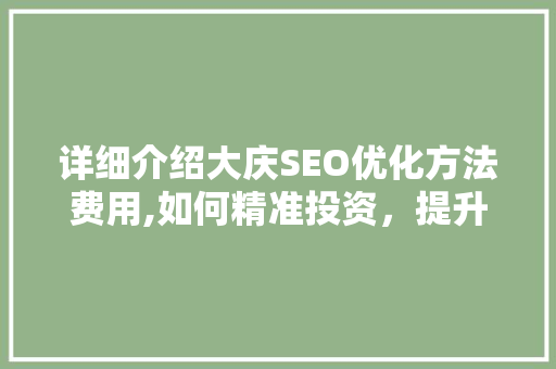 详细介绍大庆SEO优化方法费用,如何精准投资，提升网站排名