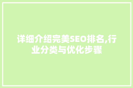 详细介绍完美SEO排名,行业分类与优化步骤