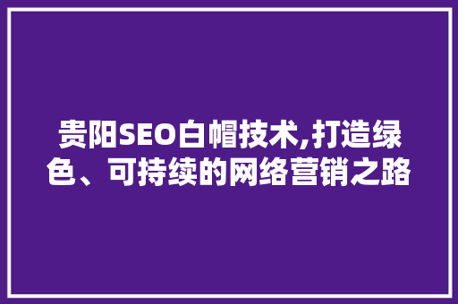 贵阳SEO白帽技术,打造绿色、可持续的网络营销之路