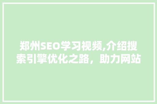 郑州SEO学习视频,介绍搜索引擎优化之路，助力网站排名跃升