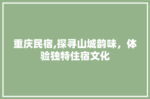 重庆民宿,探寻山城韵味，体验独特住宿文化