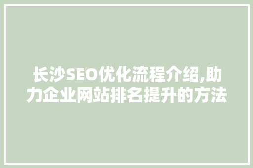 长沙SEO优化流程介绍,助力企业网站排名提升的方法