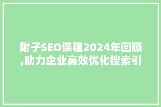 附子SEO课程2024年回顾,助力企业高效优化搜索引擎排名