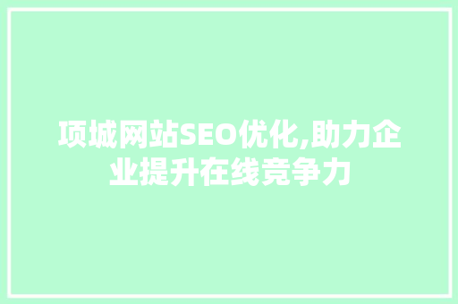 项城网站SEO优化,助力企业提升在线竞争力