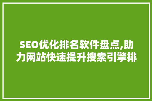 SEO优化排名软件盘点,助力网站快速提升搜索引擎排名的利器