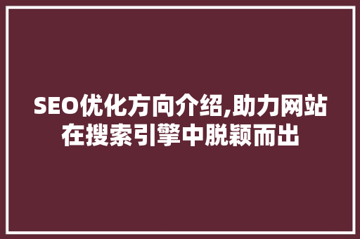 SEO优化方向介绍,助力网站在搜索引擎中脱颖而出