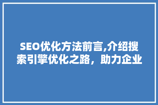 SEO优化方法前言,介绍搜索引擎优化之路，助力企业腾飞
