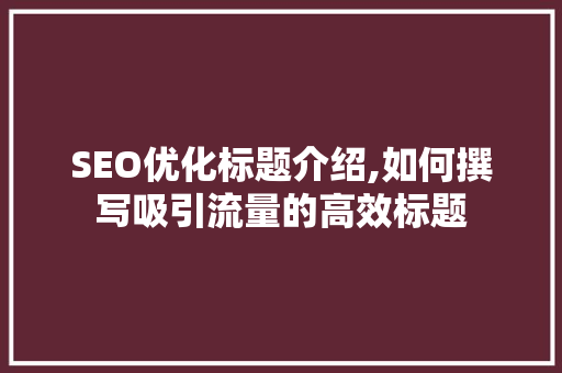 SEO优化标题介绍,如何撰写吸引流量的高效标题