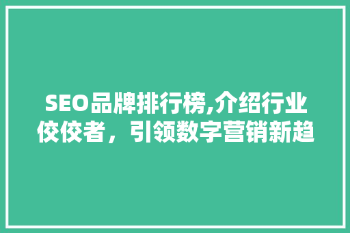 SEO品牌排行榜,介绍行业佼佼者，引领数字营销新趋势
