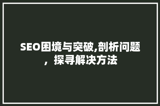 SEO困境与突破,剖析问题，探寻解决方法