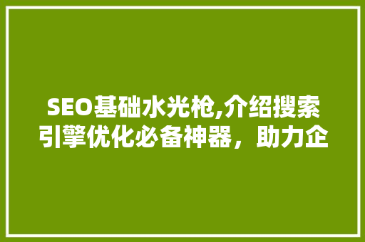 SEO基础水光枪,介绍搜索引擎优化必备神器，助力企业腾飞