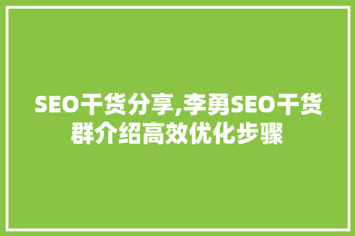 SEO干货分享,李勇SEO干货群介绍高效优化步骤