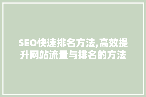 SEO快速排名方法,高效提升网站流量与排名的方法