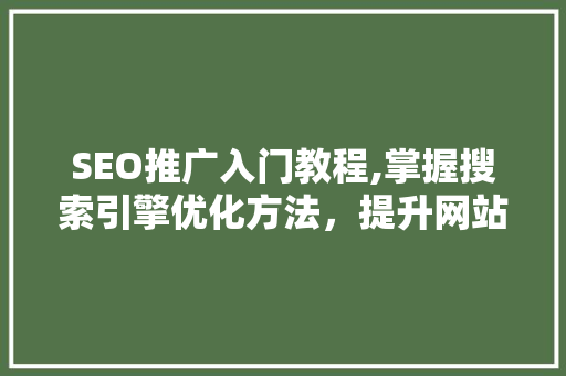 SEO推广入门教程,掌握搜索引擎优化方法，提升网站排名