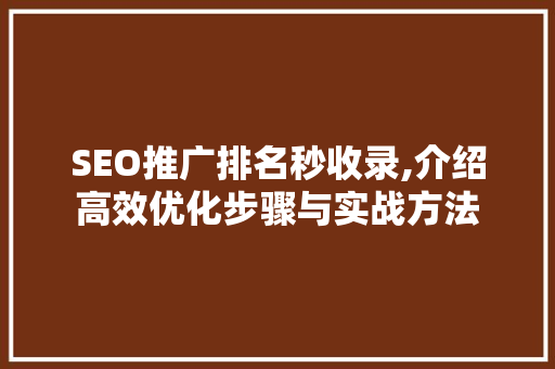 SEO推广排名秒收录,介绍高效优化步骤与实战方法