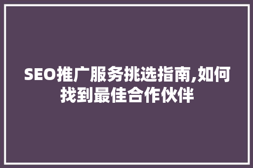 SEO推广服务挑选指南,如何找到最佳合作伙伴