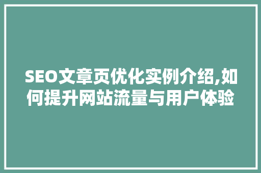 SEO文章页优化实例介绍,如何提升网站流量与用户体验