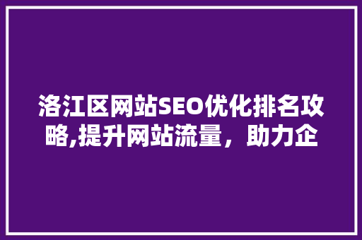 洛江区网站SEO优化排名攻略,提升网站流量，助力企业腾飞