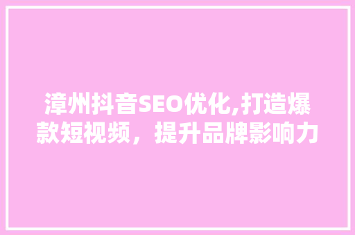 漳州抖音SEO优化,打造爆款短视频，提升品牌影响力