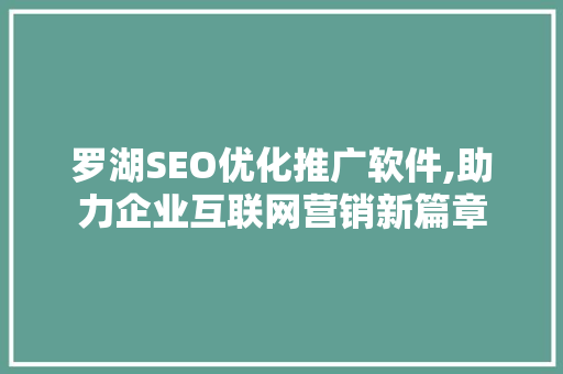 罗湖SEO优化推广软件,助力企业互联网营销新篇章