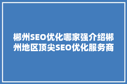 郴州SEO优化哪家强介绍郴州地区顶尖SEO优化服务商