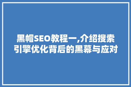 黑帽SEO教程一,介绍搜索引擎优化背后的黑幕与应对步骤  第1张