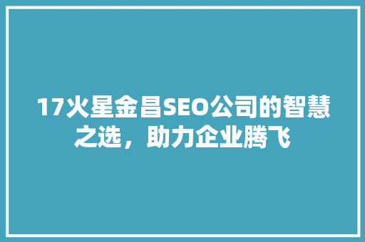 17火星金昌SEO公司的智慧之选，助力企业腾飞