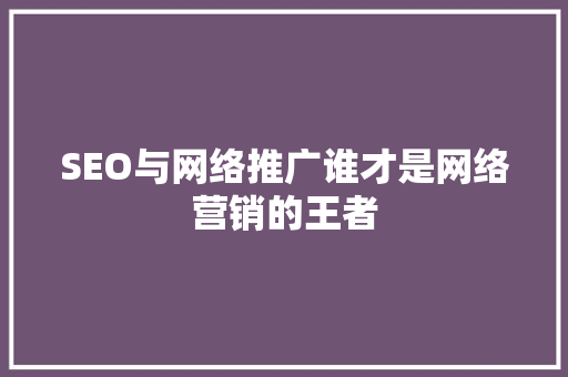 SEO与网络推广谁才是网络营销的王者