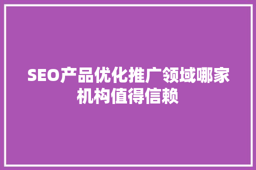 SEO产品优化推广领域哪家机构值得信赖